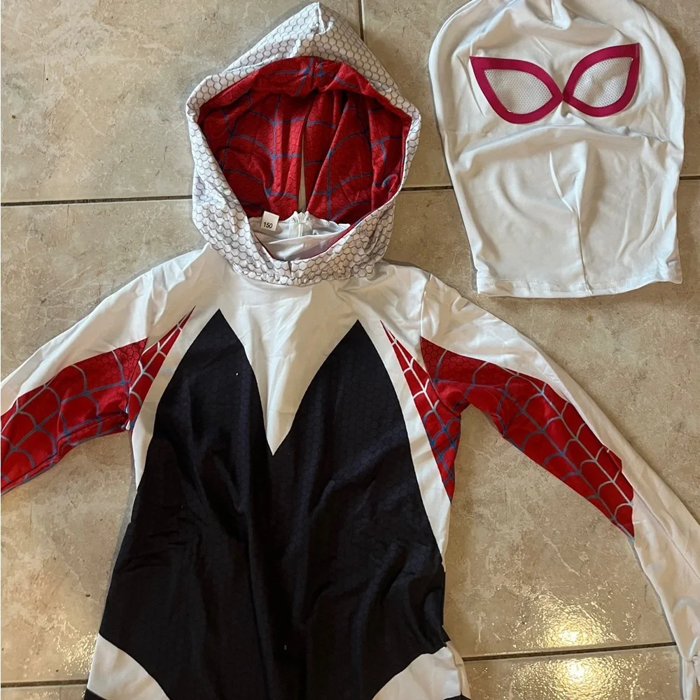 Spider Gwen Costume Girls Size 12 Cosplay Suit Pink Black White Full Set